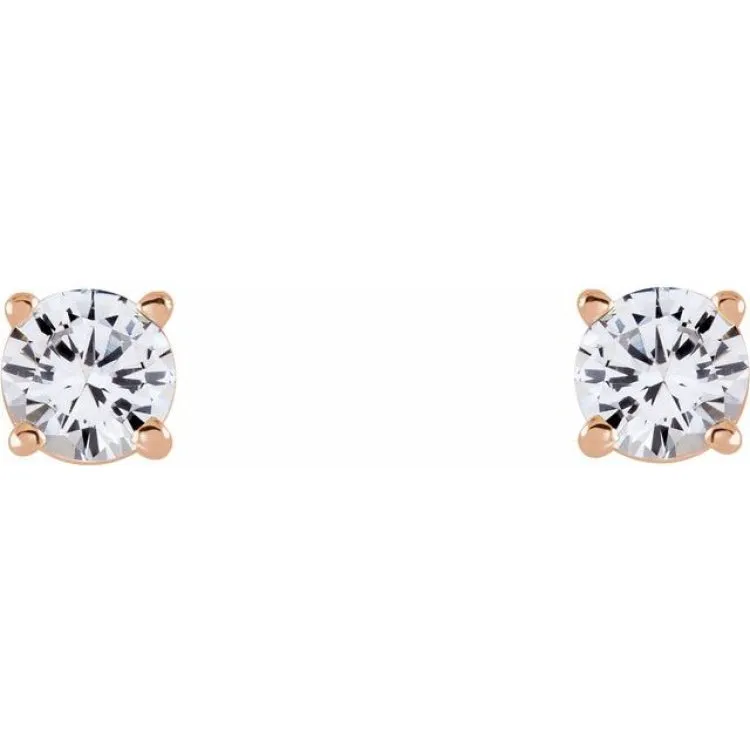 14K Rose 4 mm Natural White Sapphire Stud Earrings