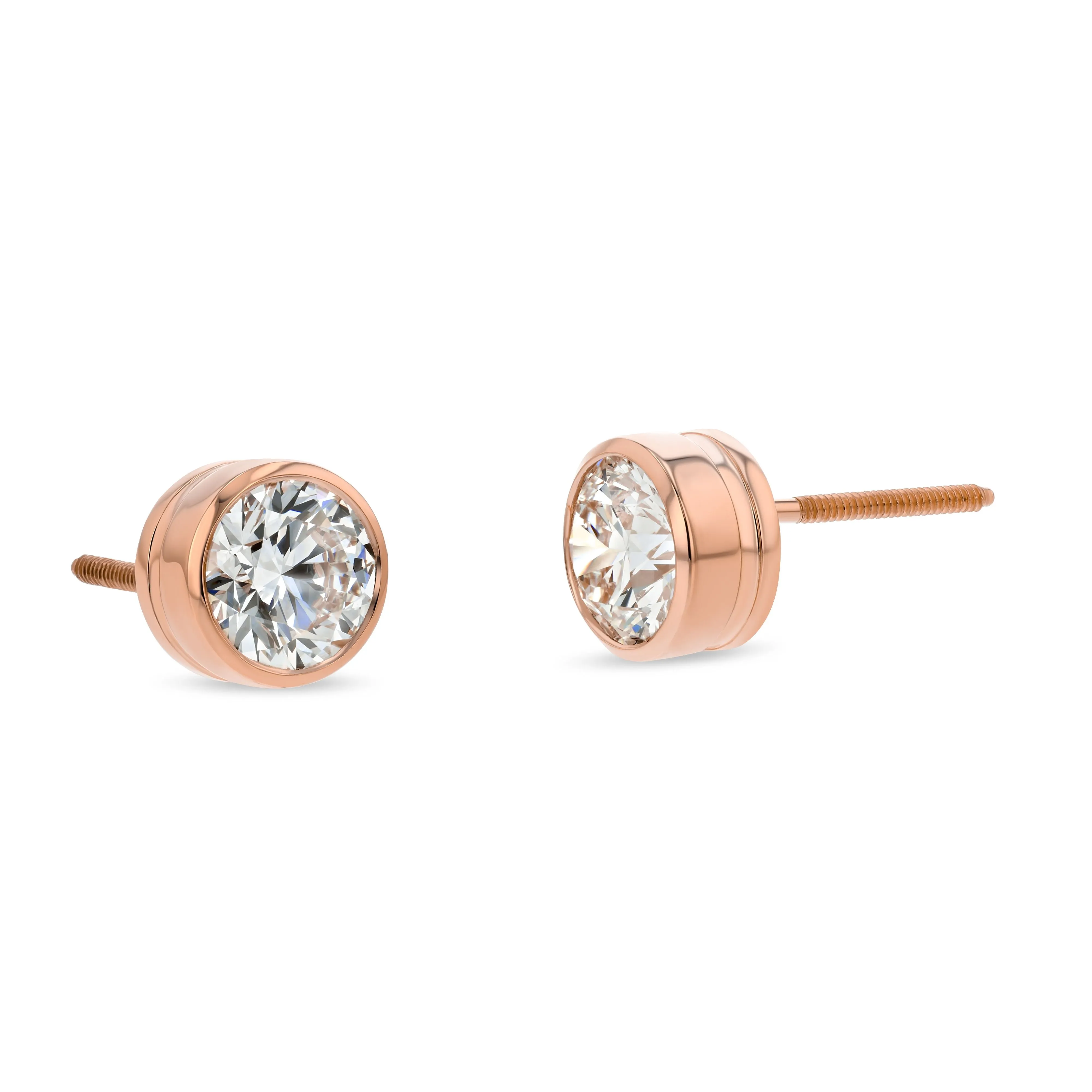 14k Rose Gold Bezel Round Diamond Stud Earrings 1ctw (5.2mm Ea), H Color, Si3-i1 Clarity