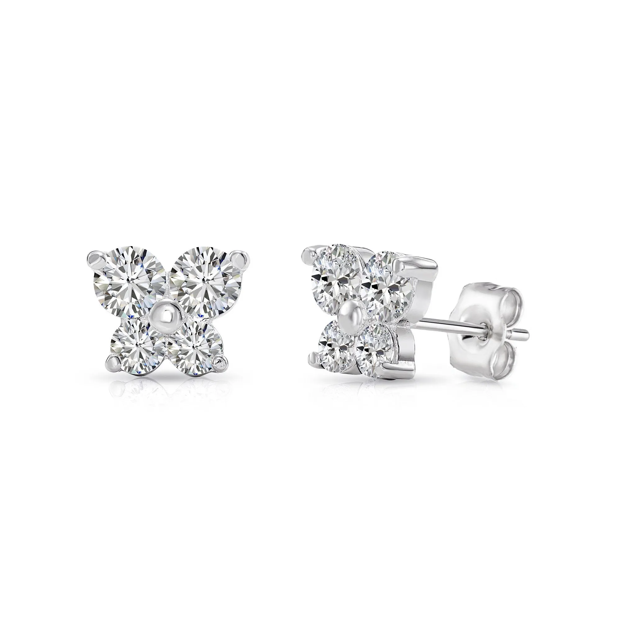 14K Solid Gold Butterfly CZ Stud Earrings, With Secure Push-Backs