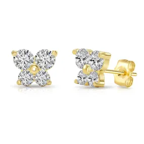 14K Solid Gold Butterfly CZ Stud Earrings, With Secure Push-Backs