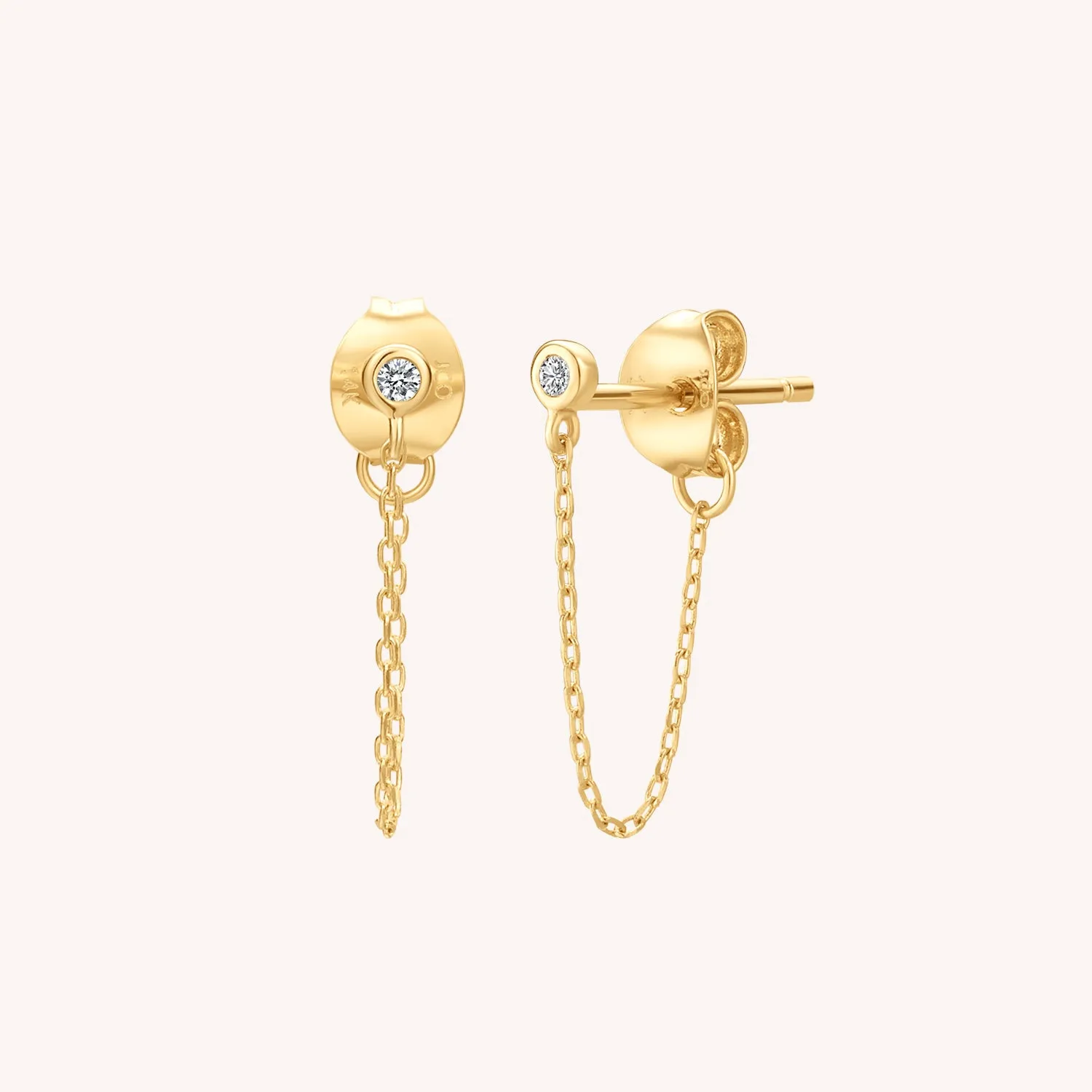 14K Solid Gold Diamond Chain Stud Earrings