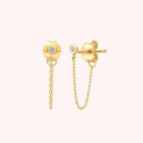 14K Solid Gold Diamond Chain Stud Earrings