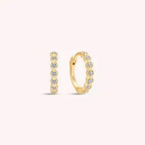 14K Solid Gold Sparkle Bezel Diamond Hoop Earrings