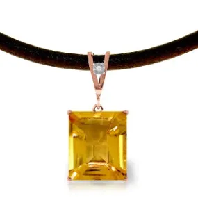 14K Solid Rose Gold & Leather Diamond/Citrine Square Cut Necklace