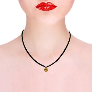 14K Solid Rose Gold & Leather Natural Citrine Necklace