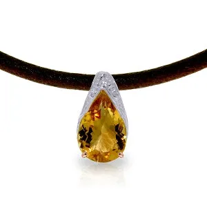 14K Solid Rose Gold & Leather Natural Citrine Necklace