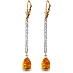 14K Solid Rose Gold Diamond & Citrine Fine Earrings