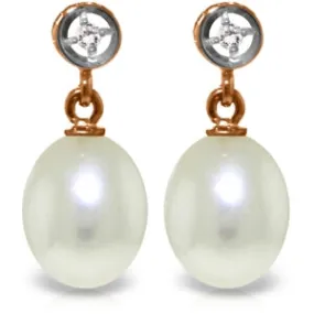 14K Solid Rose Gold Diamond & Pearl Earrings