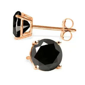 14K Solid Rose Gold Stud Earrings w/ 2.0 Carat Natural Black Diamonds