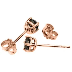 14K Solid Rose Gold Stud Earrings w/ 2.0 Carat Natural Black Diamonds