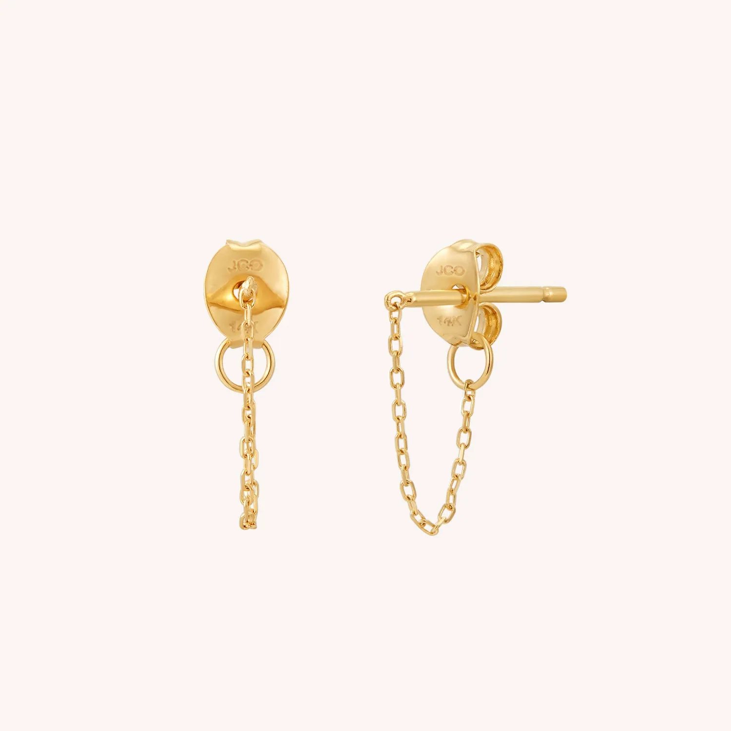 14K Solid Yellow Gold Wrap Chain Stud Earrings