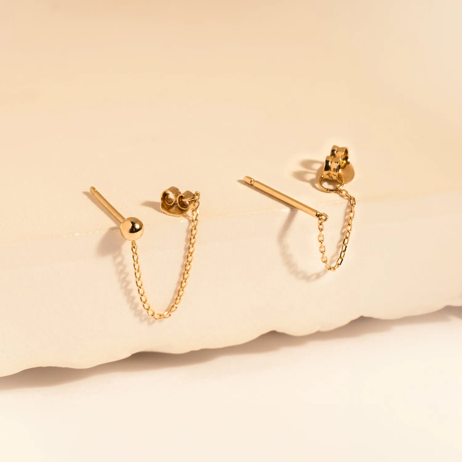 14K Solid Yellow Gold Wrap Chain Stud Earrings