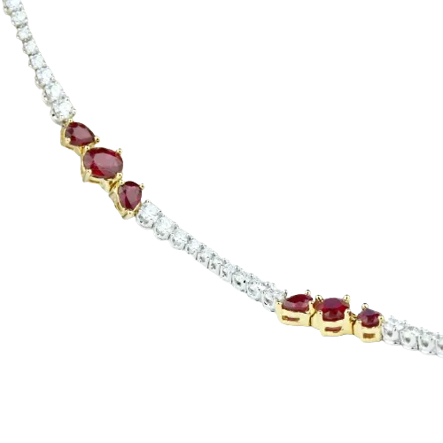 14k Two-Tone Yellow & White Gold, Diamond & Ruby Bracelet