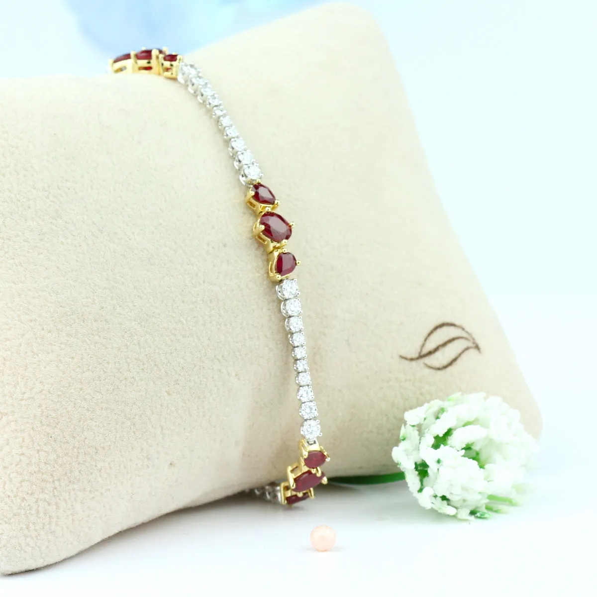 14k Two-Tone Yellow & White Gold, Diamond & Ruby Bracelet