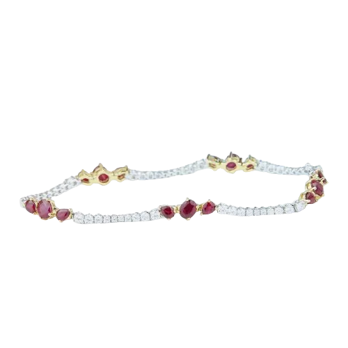 14k Two-Tone Yellow & White Gold, Diamond & Ruby Bracelet