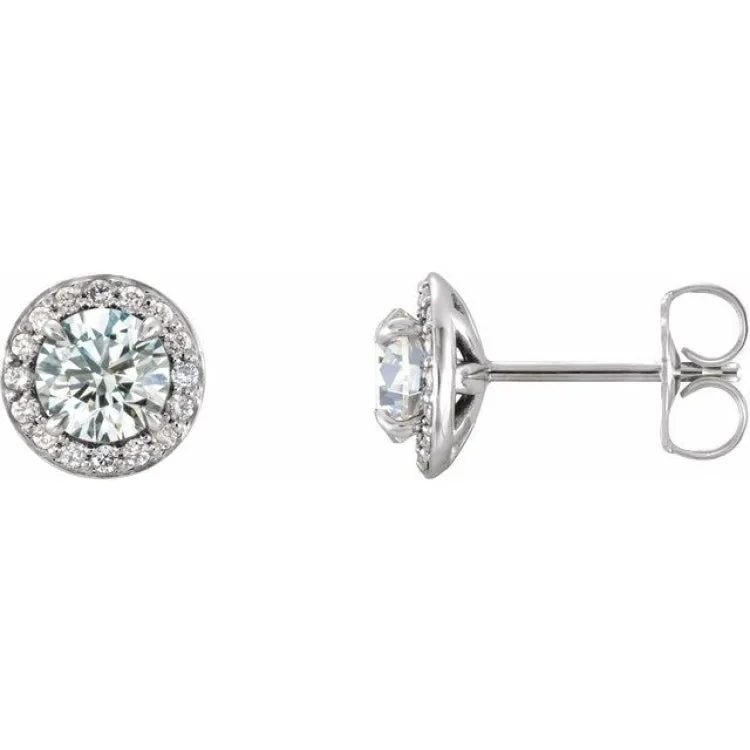 14K White 3.5 mm Natural White Sapphire & 1/8 CTW Natural Diamond Earrings