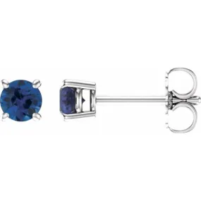 14K White 4 mm Natural Blue Sapphire Stud Earrings