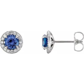 14K White 5 mm Natural Blue Sapphire & 1/8 CTW Natural Diamond Earrings