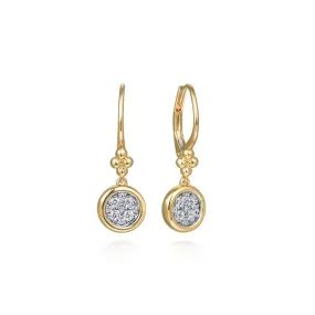 14K White and Yellow Gold Diamond Cluster Bujukan Lever Back Earrings