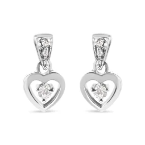 14K White Gold 1/6 Cttw Diamond Dangle Heart Stud Earrings (H-I, SI2-I1)