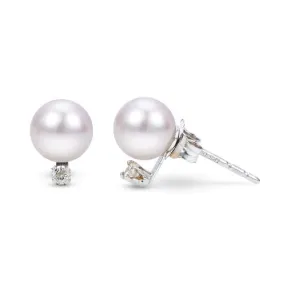 14K White Gold 6mm Cultured Pearl and Diamond Stud Earring