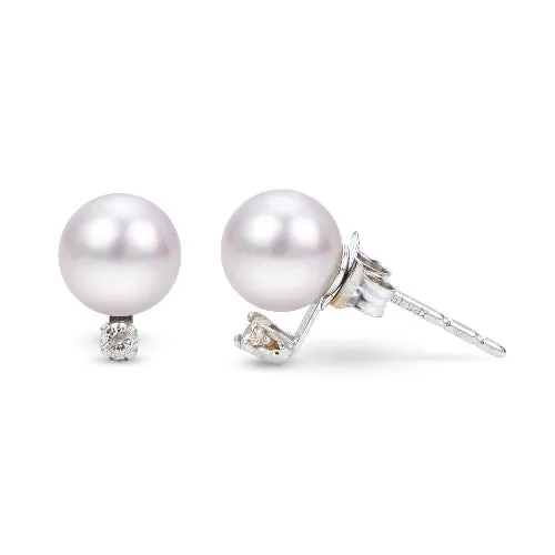 14K White Gold 6mm Cultured Pearl and Diamond Stud Earring