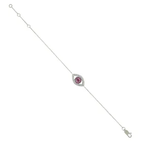 14k White Gold Chain Natural Ruby Diamond Evil Eye Charm Bracelet