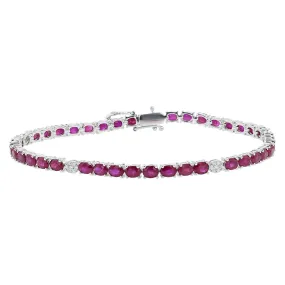 14K White Gold Oval Ruby and Diamond Bracelet