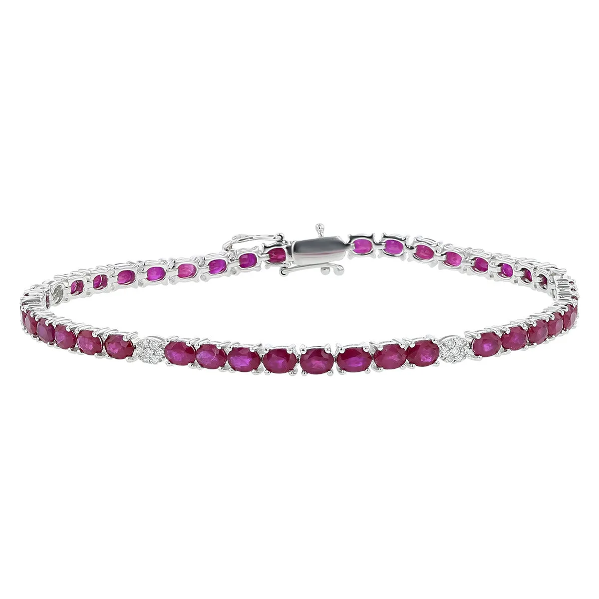 14K White Gold Oval Ruby and Diamond Bracelet