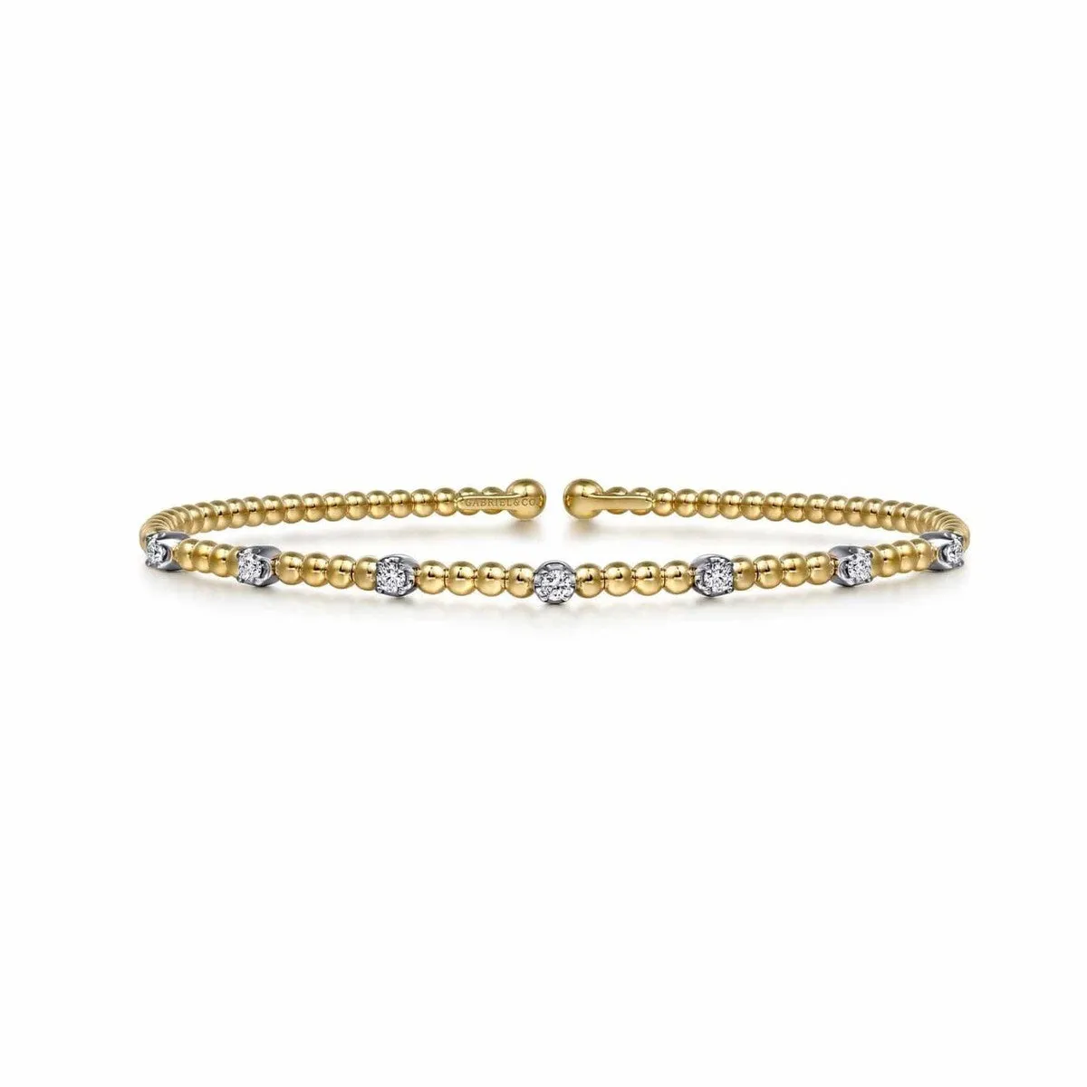 14K White-Yellow Gold Bujukan Cuff Bracelet with Diamond Stations - BG4436-62M45JJ