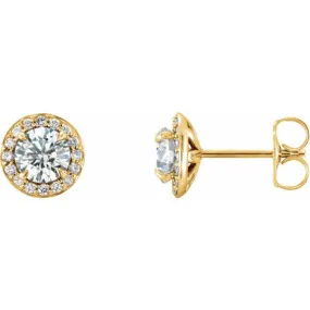 14K Yellow 3.5 mm Natural White Sapphire & 1/8 CTW Natural Diamond Earrings