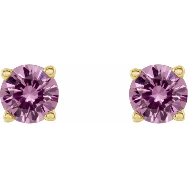 14K Yellow 4 mm Natural Pink Sapphire Stud Earrings