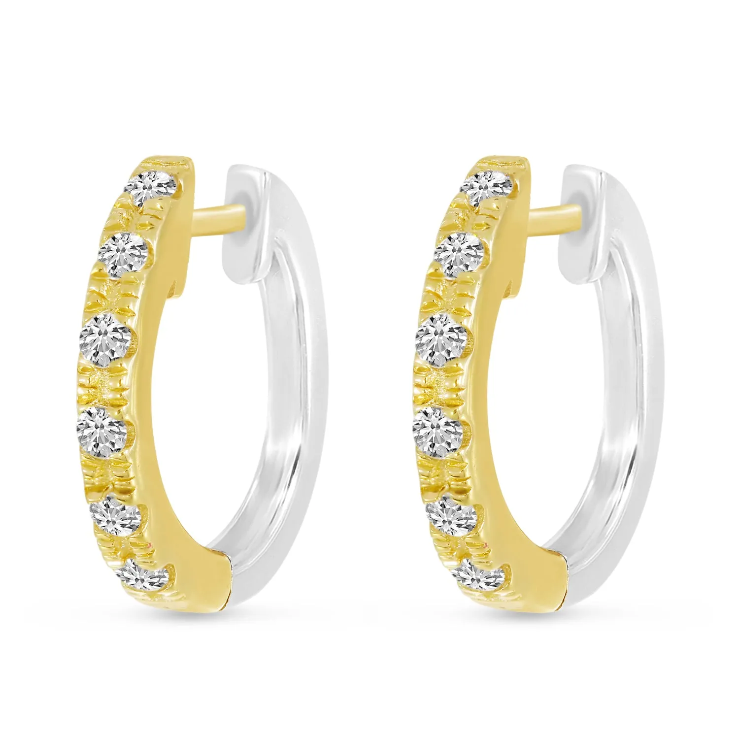 14K Yellow & White Gold 0.24ct. Diamond Reversible Huggie Hoop Earrings