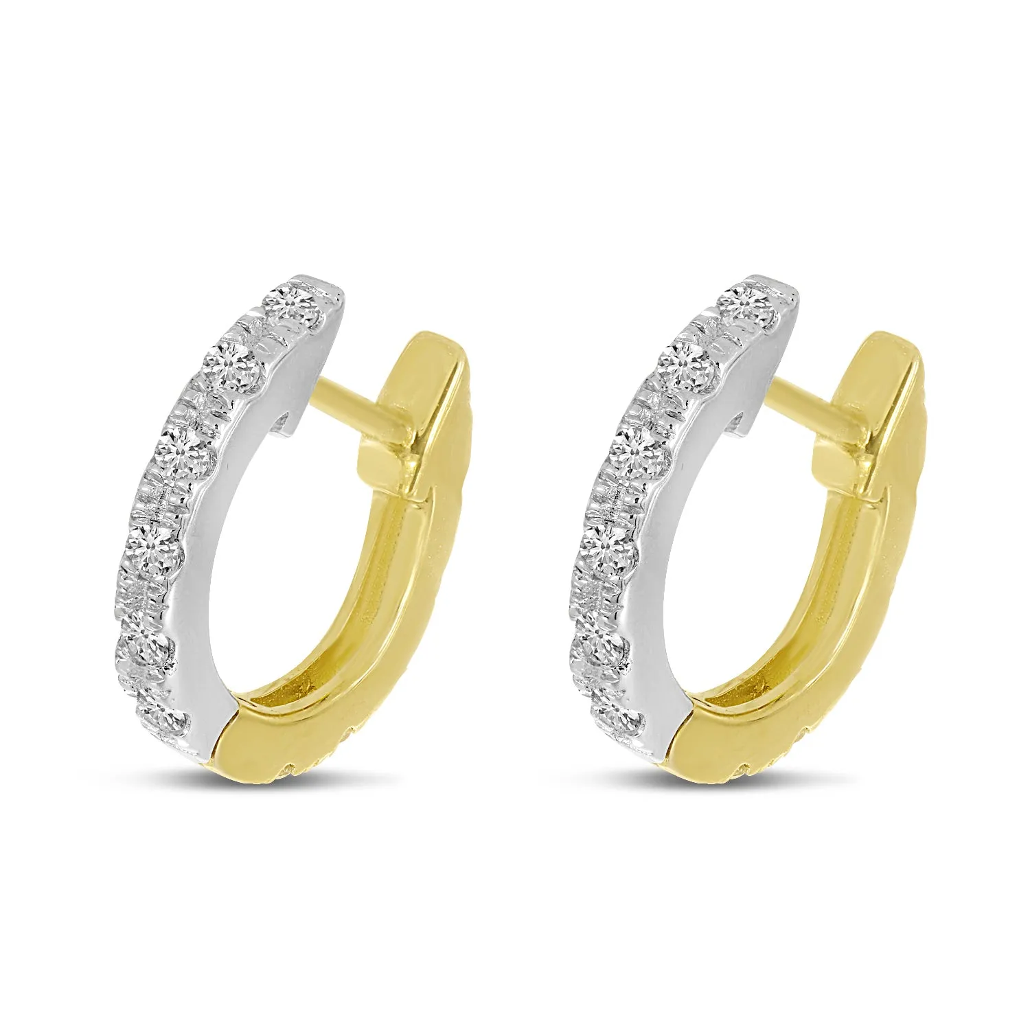 14K Yellow & White Gold 0.24ct. Diamond Reversible Huggie Hoop Earrings