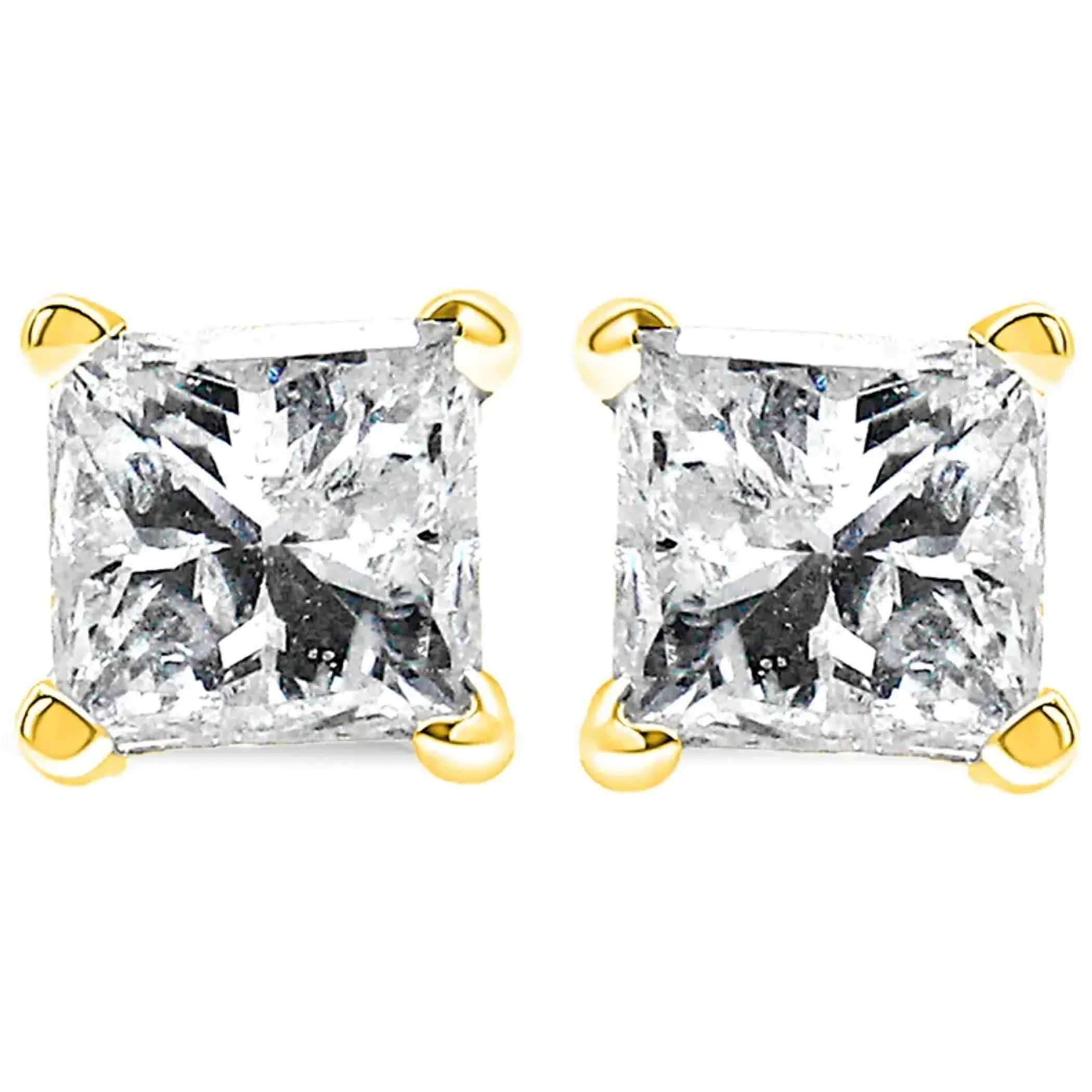 14K Yellow Gold 1/2 Cttw Princess-Cut Square Near Colorless Diamond Classic 4-Prong Solitaire Stud Earrings (J-K Color, I1-I2 Clarity)