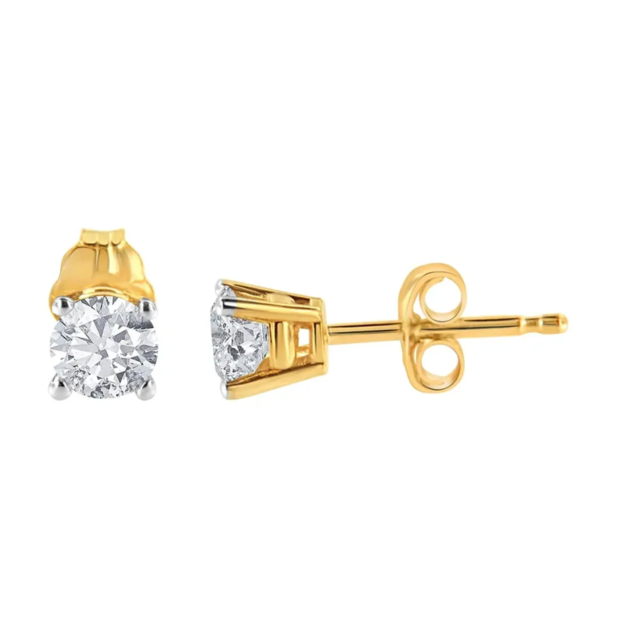 14K Yellow Gold 1/2 Cttw Round Brilliant-Cut Diamond Classic 4-Prong Stud Earrings (K-L Color, SI1-SI2 Clarity)