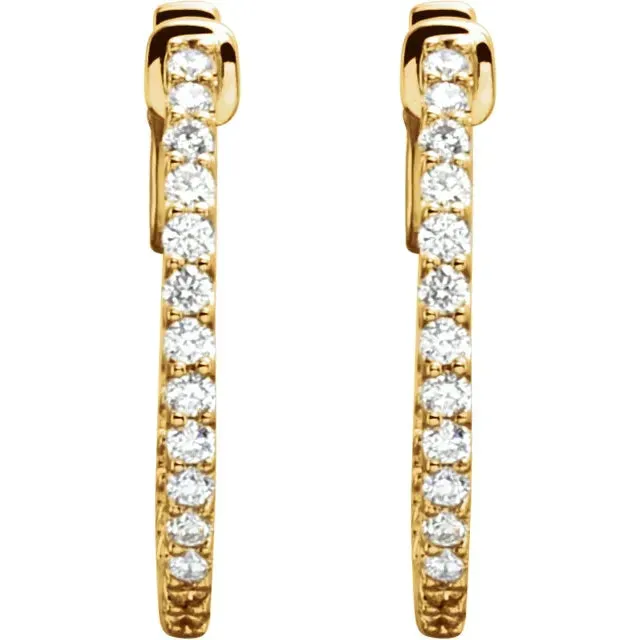 14K Yellow Gold 1/2 CTW Natural Diamond Inside-Outside Hinged Hoop Earrings