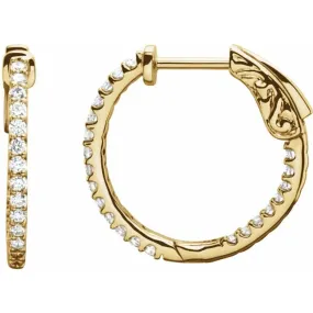 14K Yellow Gold 1/2 CTW Natural Diamond Inside-Outside Hinged Hoop Earrings