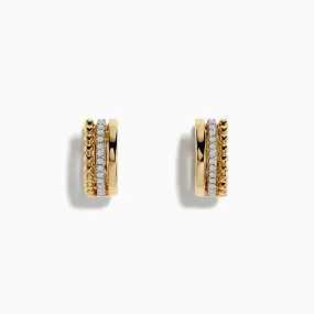 14K Yellow Gold 1/2" Diamond Huggie Earrings 0.13 TCW