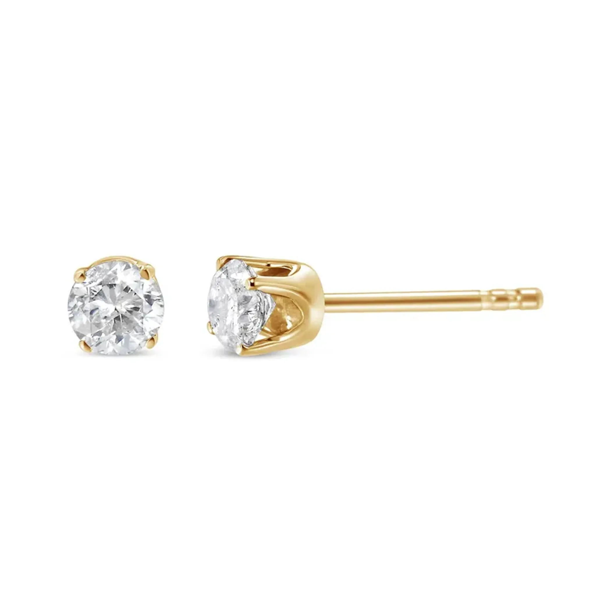 14K Yellow Gold 1/4 Cttw Round Brilliant-Cut Diamond Classic 4-Prong Stud Earrings (K-L Color, SI1-SI2 Clarity)