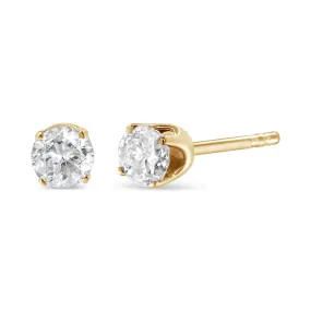 14K Yellow Gold 1/4 Cttw Round Brilliant-Cut Diamond Classic 4-Prong Stud Earrings (K-L Color, SI1-SI2 Clarity)