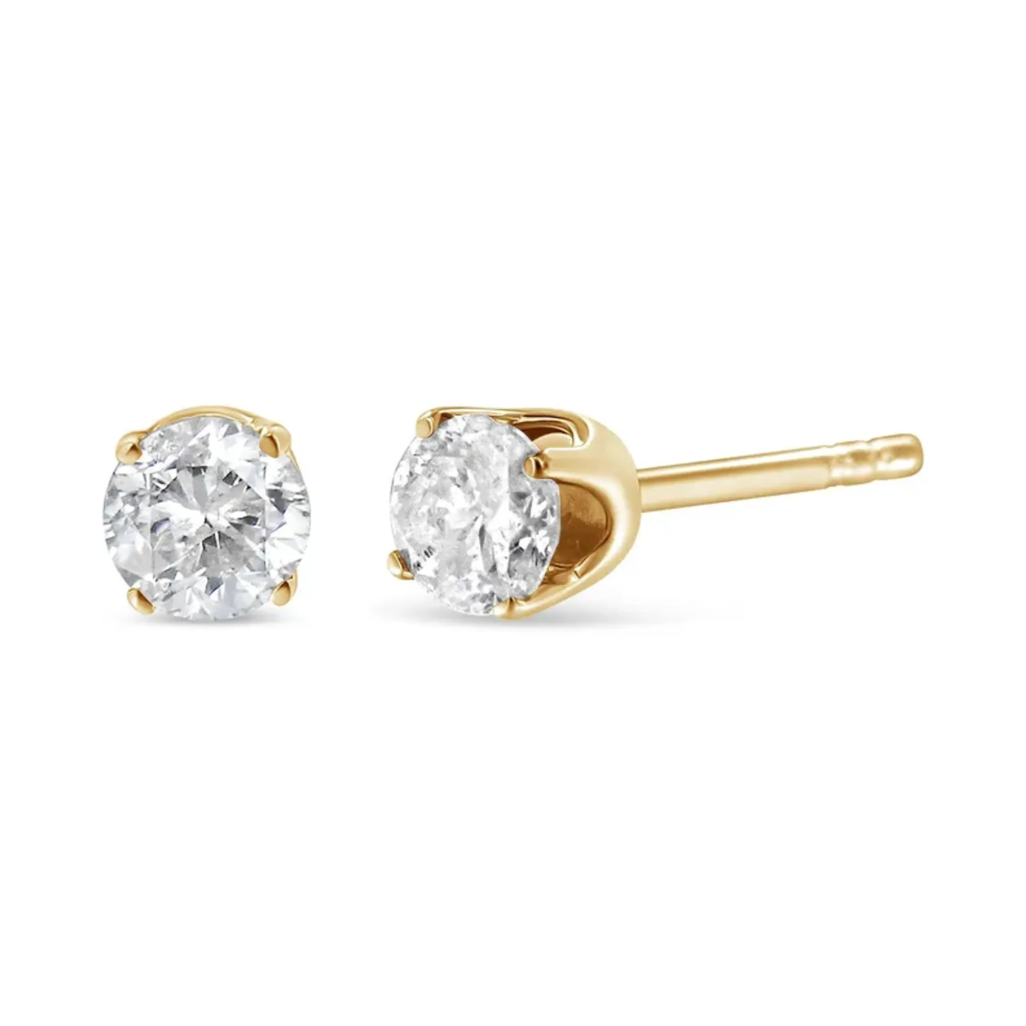 14K Yellow Gold 1/4 Cttw Round Brilliant-Cut Diamond Classic 4-Prong Stud Earrings (K-L Color, SI1-SI2 Clarity)