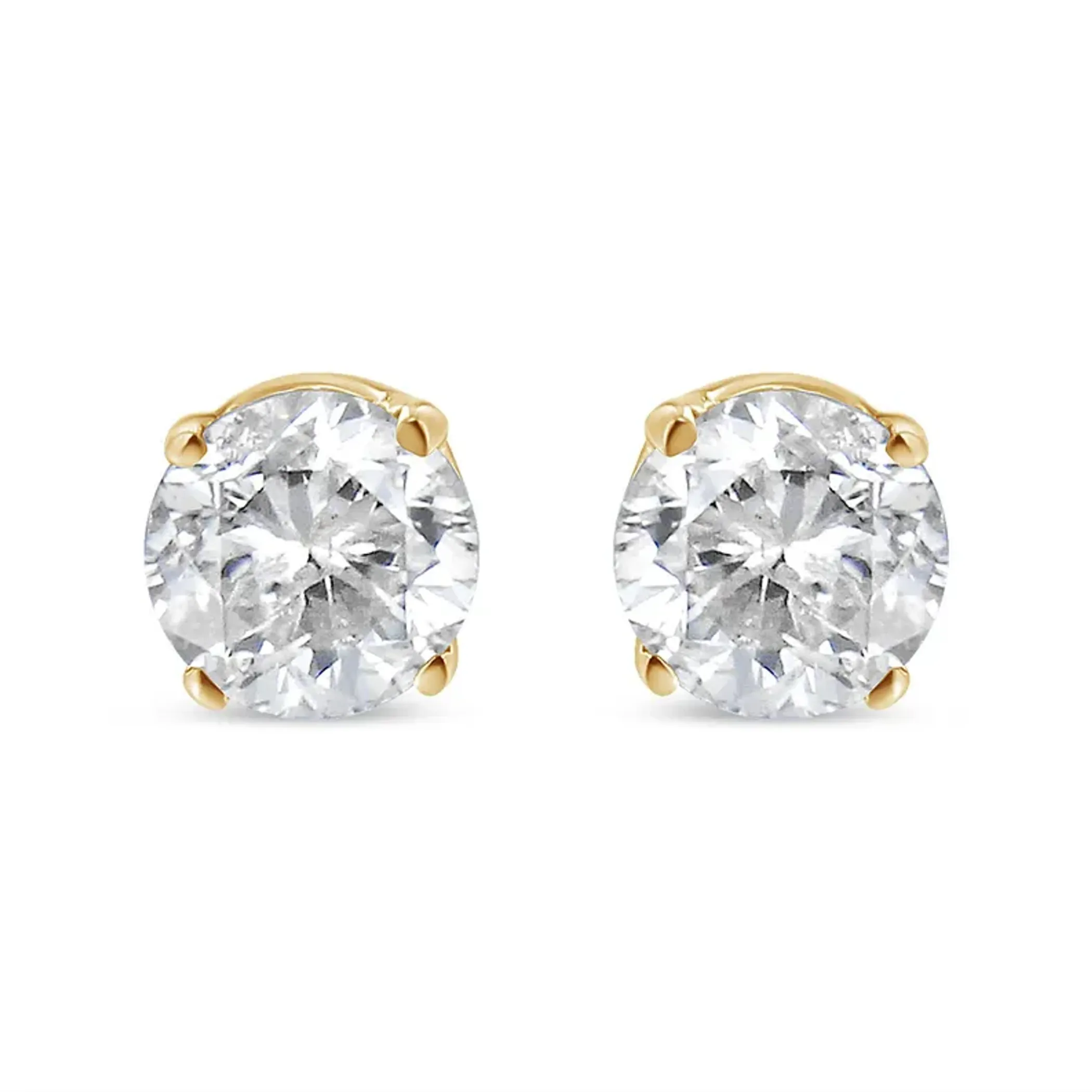 14K Yellow Gold 1/4 Cttw Round Brilliant-Cut Diamond Classic 4-Prong Stud Earrings (K-L Color, SI1-SI2 Clarity)