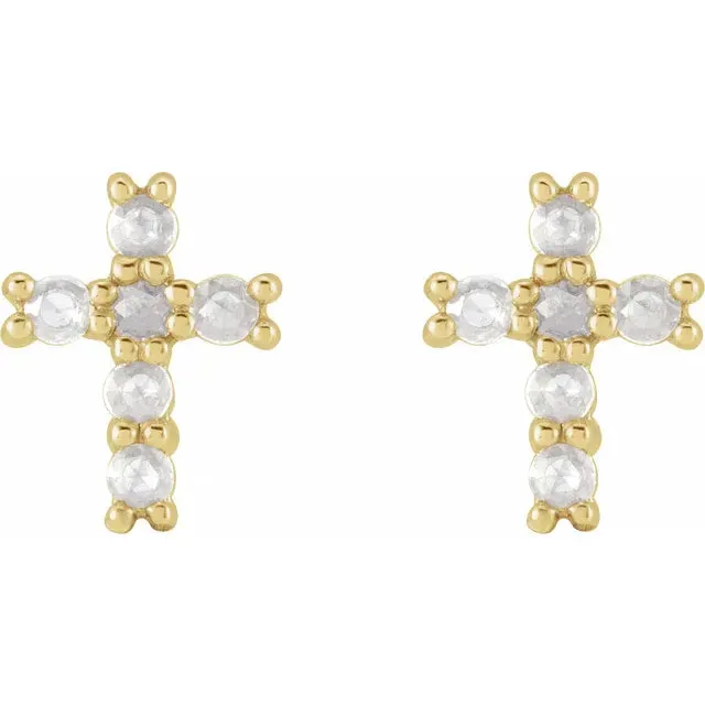 14K Yellow Gold 1/5 CTW Rose-Cut Natural Diamond Cross Earings