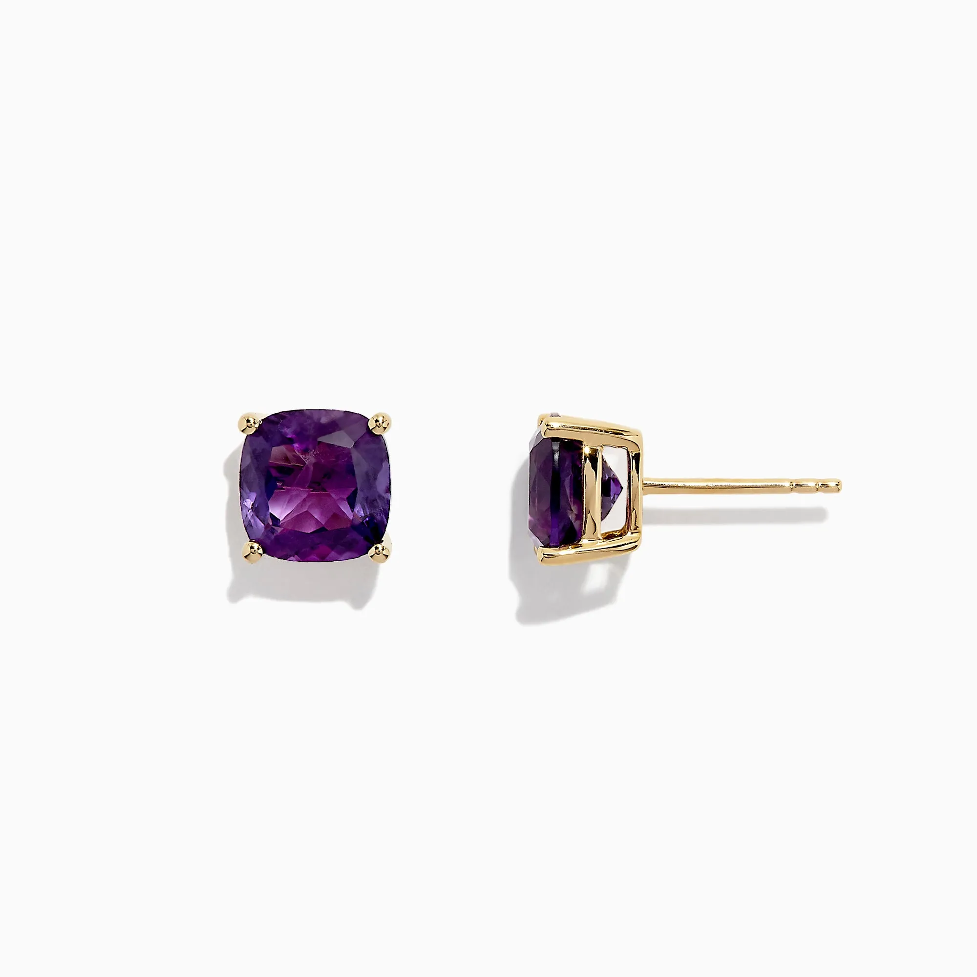 14K Yellow Gold Amethyst Stud Earrings, 4.25 TCW