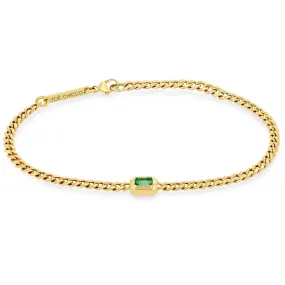 14K Yellow Gold Bezel Set Emerald Small Curb Chain Bracelet