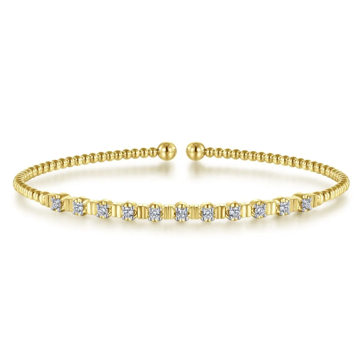 14K Yellow Gold Bujukan Cuff Bracelet with Diamond Stations - BG4228-62Y45JJ