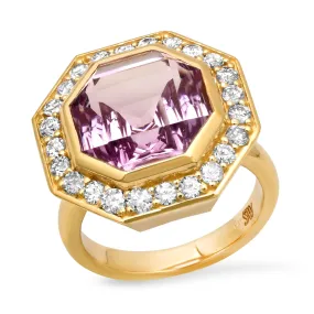 14K YG Rose De France Amethyst and Diamond Bia Ring