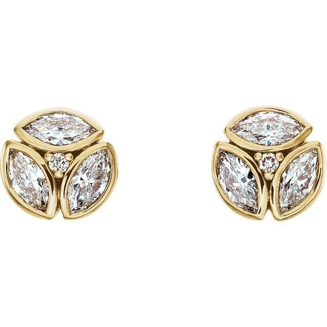 14KT Gold 1/2 CTW Diamond Cluster Earrings