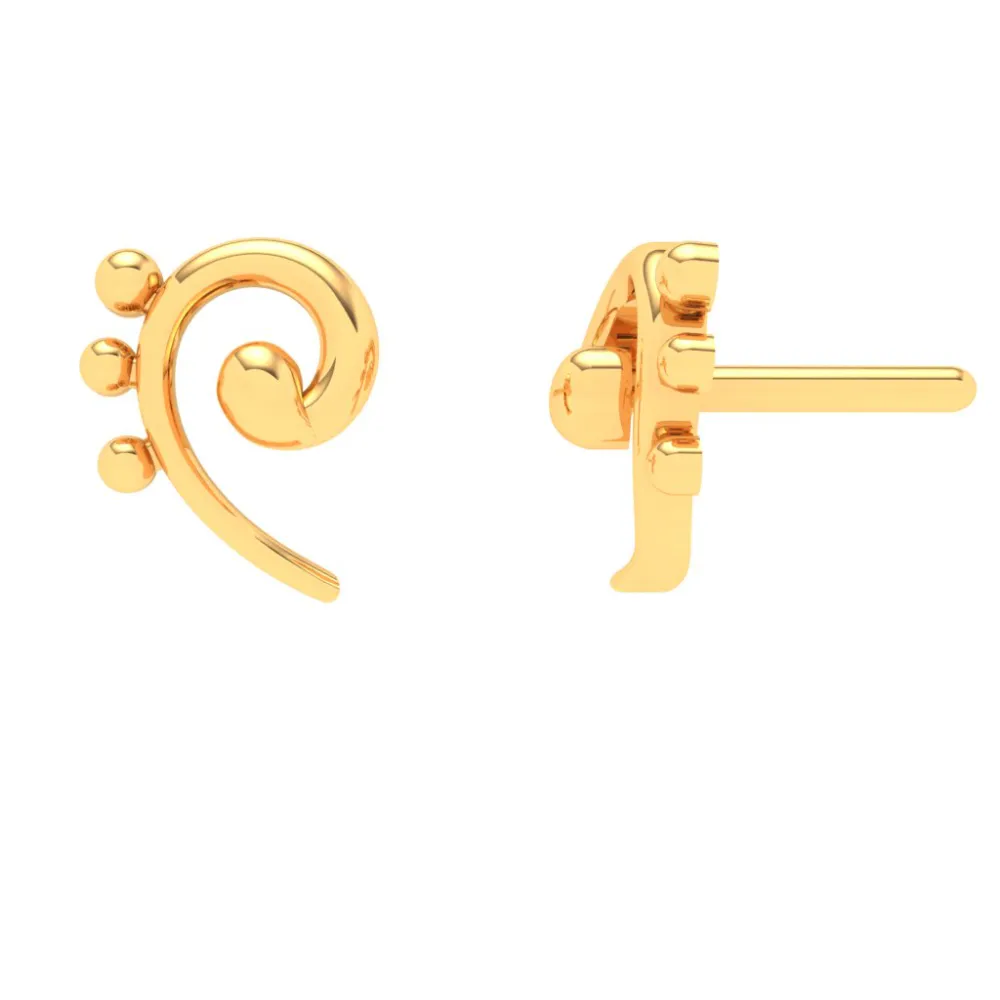 14KT Unique Kolka Shape Three Dots Gold Stud Earrings From Online Exclusive